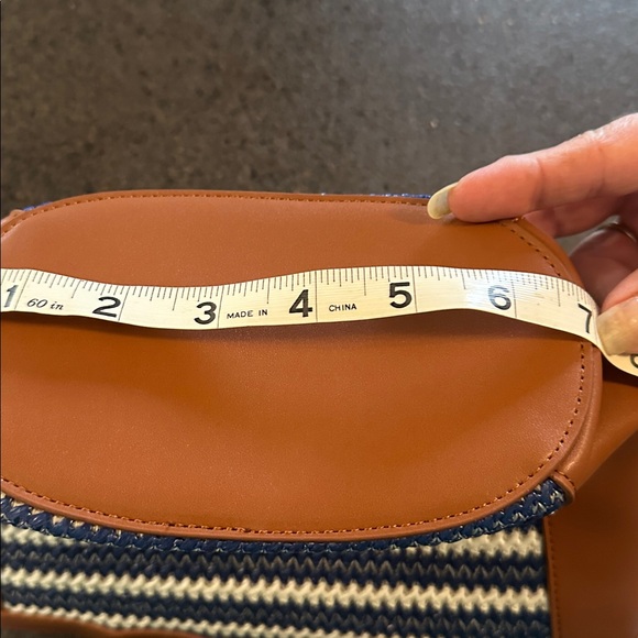 Ann Taylor Tan and Blue Striped Crossbody Bag with Crab Design - Picture 8 of 9